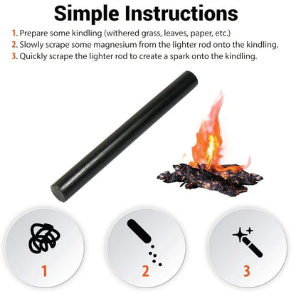 Magnesium Fire Starter Rod Set with Scraper & Steel Bellows, Waterproof Flint Striker Kit for Camping Hiking Survival — Reusable Ferro Rod with Sheath, 3 Styles