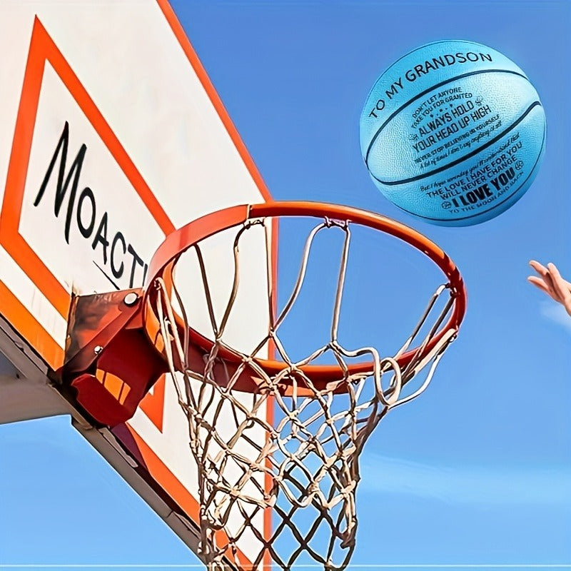 Engraved Basketball Gift for Grandson & Son - Size 7 PU Indoor Outdoor with Pump, Inspirational Message, Birthday Christmas Gift, Multi-Color