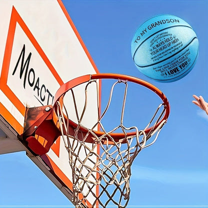 Engraved Basketball Gift for Grandson & Son - Size 7 PU Indoor Outdoor with Pump, Inspirational Message, Birthday Christmas Gift, Multi-Color