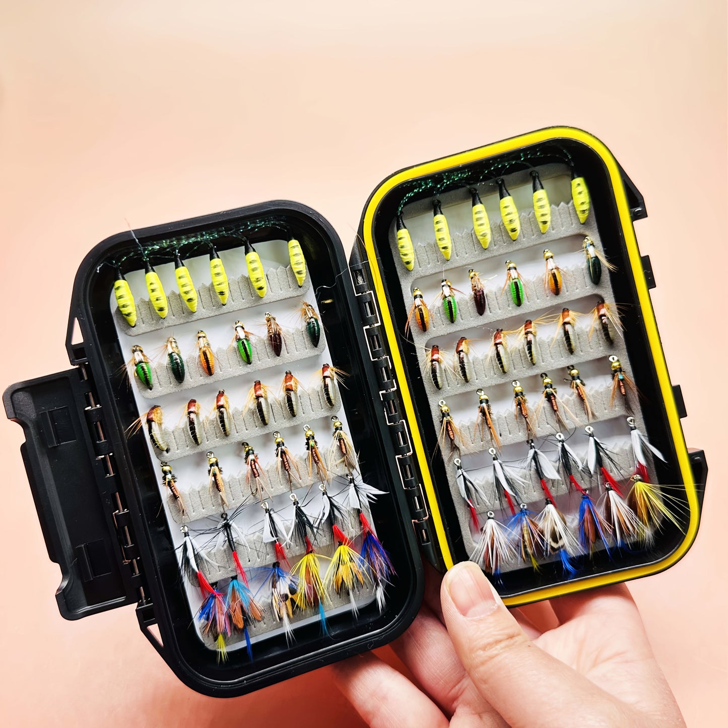 Fly Fishing Lures 72pcs Dry & Wet Flies Assortment with Fly Box - Hand-Tied 6 Patterns for Trout, Bass & Salmon, Biomimetic Bait, Fisherman Gift