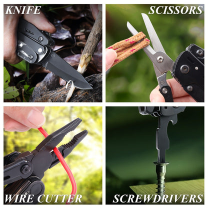 18-in-1 Stainless Steel Multitool Pocket Knife – Pliers, Scissors, Saw, Corkscrew & 9 Screwdrivers with Safety Lock & Nylon Sheath – EDC Multi-Tool for Camping, Hiking & Survival