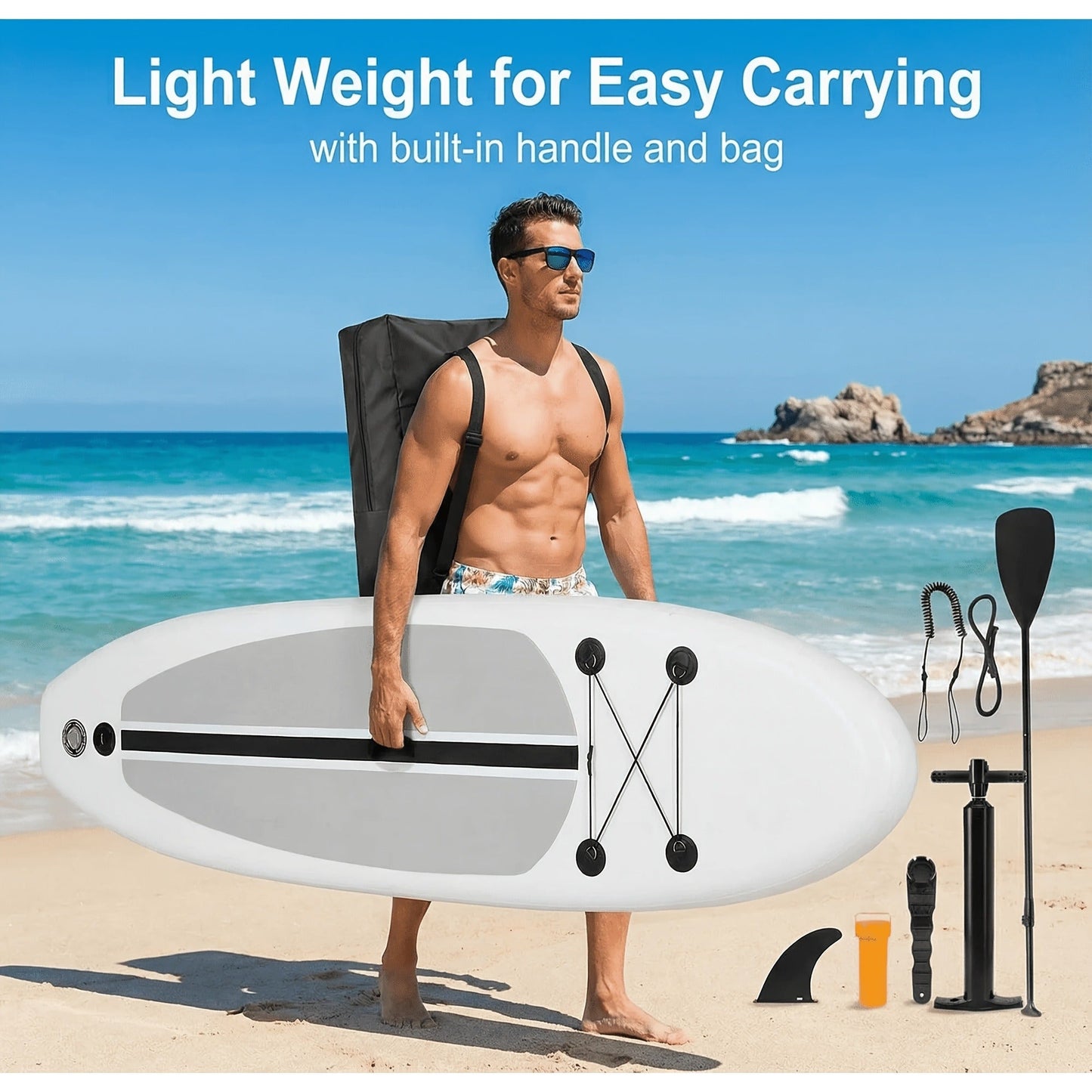Stand Up Paddle Board 10ft 350lbs Inflatable SUP 3 Fins EVA Non-Slip Deck 12-15PSI Alloy Paddle Hand Pump Repair Kit Carrying Bag for Beginners All Skill Levels