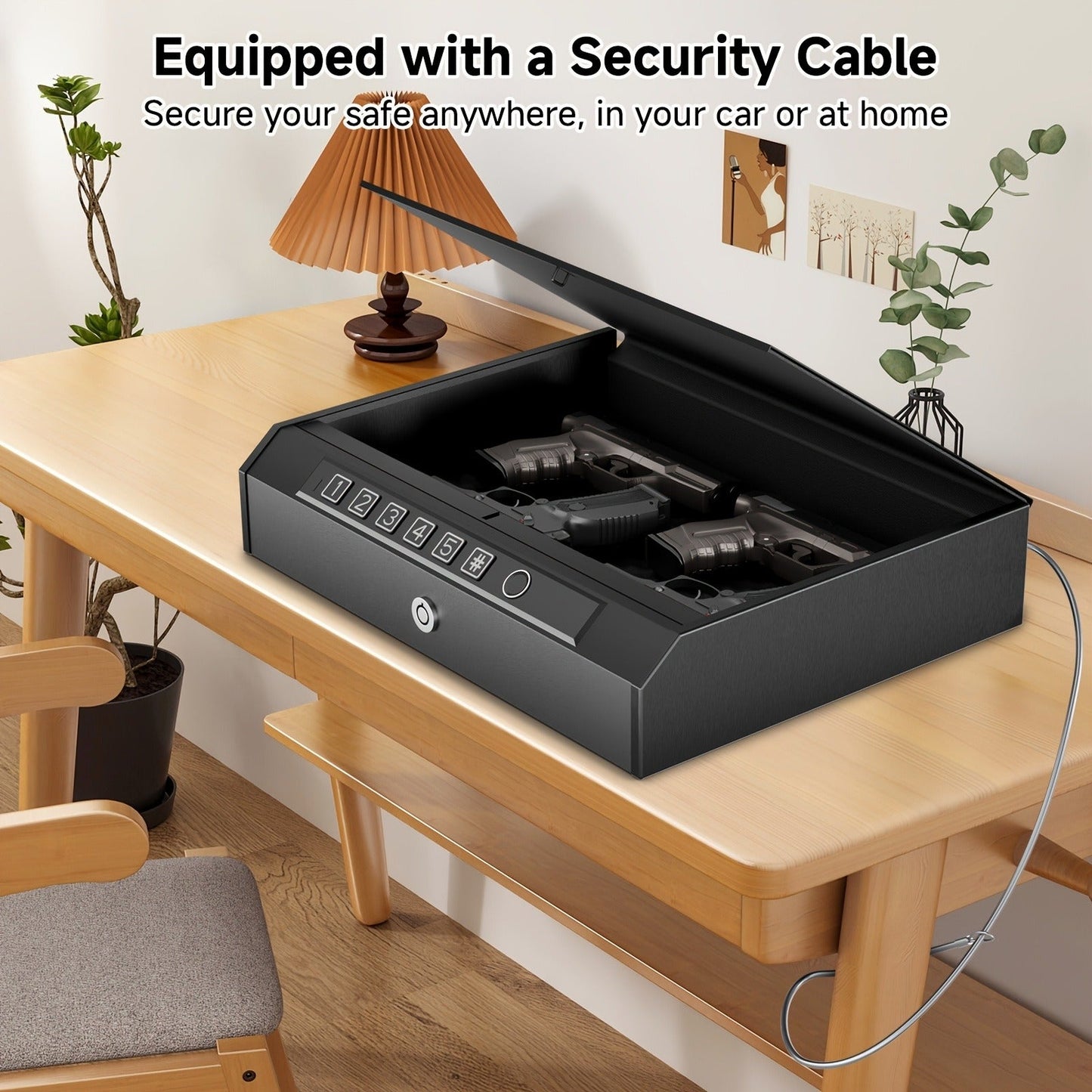 Biometric Gun Safe Fingerprint Digital PIN & Key Unlock 3-Way Access Internal Light Silent Mode Emergency Power Supply Gun Lock Box for Home Bedroom Nightstand Car