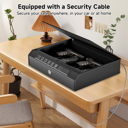 Biometric Gun Safe Fingerprint Digital PIN & Key Unlock 3-Way Access Internal Light Silent Mode Emergency Power Supply Gun Lock Box for Home Bedroom Nightstand Car