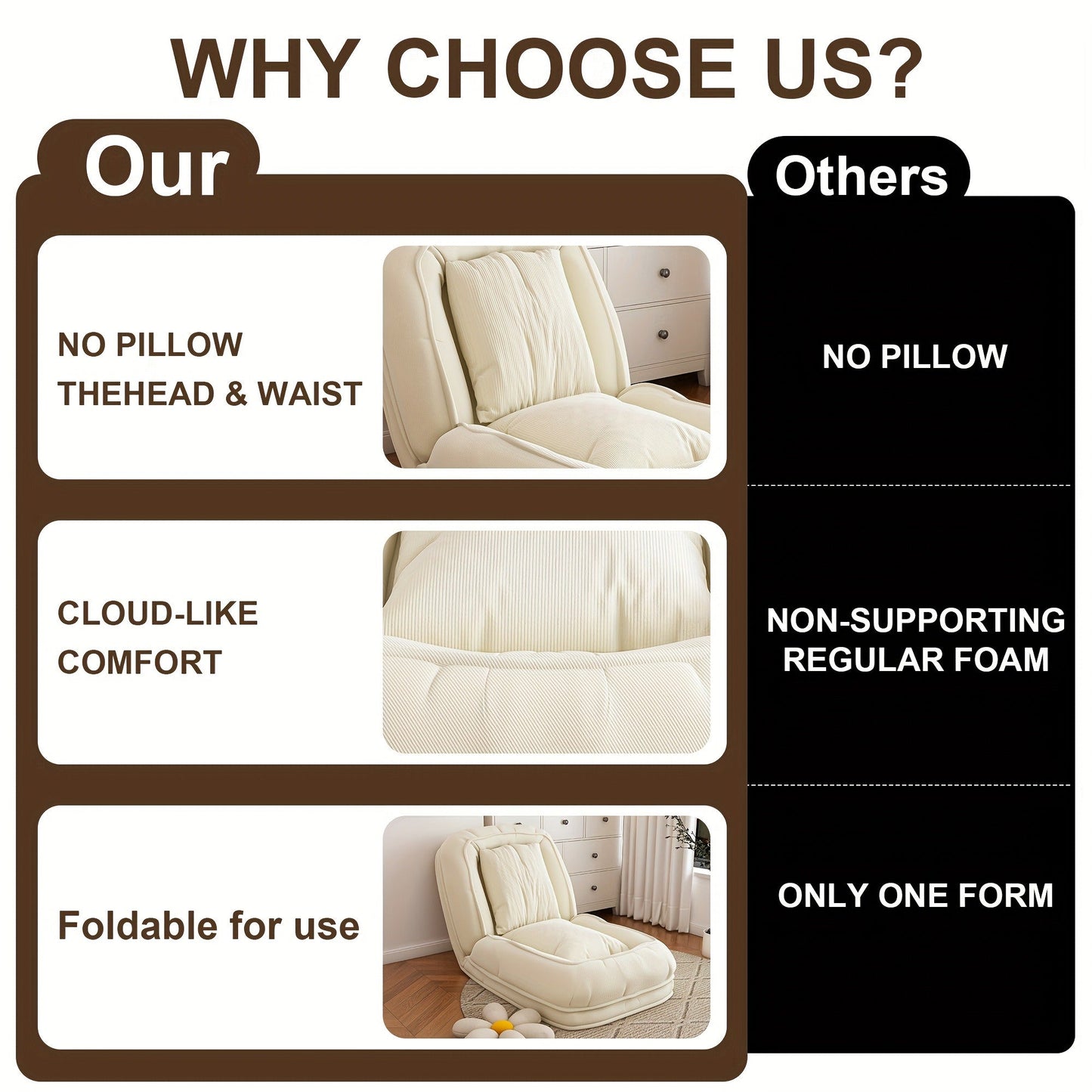 Human Dog Bed for Adults & Pets – Foldable Lazy Sofa Bed with 5 Adjustable Positions, High-Resilience Sponge, Breathable Corduroy, 2 Soft Pillows, Bedroom Living Room Reading Corner