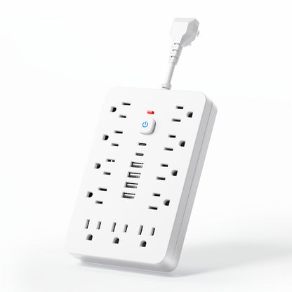 Extension Cord Power Strip with USB Ports 11 AC Outlets 4 USB-A 2 USB-C Surge Protector Overload Protection Short Cord 5FT 10FT for Home Office Study School Desk Charging Station White Black
