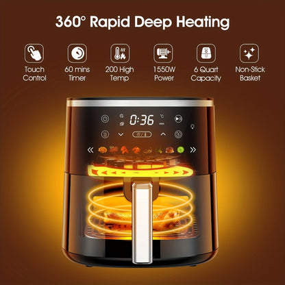 Air Fryer 6QT with 8 Preset Functions, Visible Window, Adjustable Temperature & Timer – Large Capacity Oil-Free Cooker for Crispy Fries, Chicken, Vegetables & More, Easy to Clean Home Kitchen