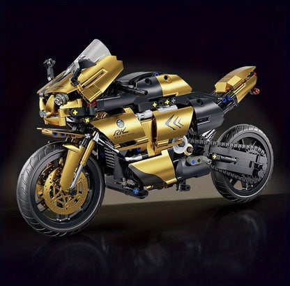 1000PCS Motorcycle Building Blocks 1:10 Scale DIY Black & Gold Motorbike Model Kit – Adult Collector Display Ornament, Exquisite Detail Assembly, Unique Gift for Men Motorcycle Enthusiasts Ages 14+