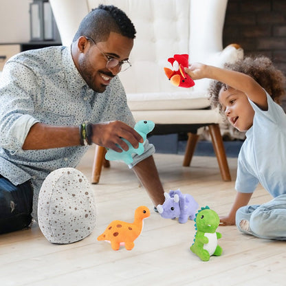 Mini Dinosaur Plush Set 5 Pack with Egg Carrying Case — 5-6 Inch Soft Stuffed Dino Toys for Baby Toddlers Kids, STEM Easter Basket Birthday Christmas Party Favor Gift for Dino Lovers