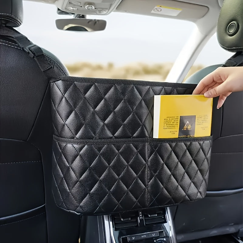 1/2pcs Large Capacity Car Seat Back Organizer - Durable PU Leather Storage Net Bag with Hanging Installation, Lightweight Car Interior Accessory