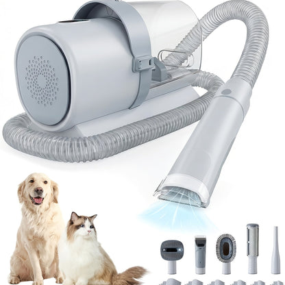 Pet Grooming Vacuum Kit 5-in-1 Professional Clippers 99% Hair Suction 6 Guide Combs Multifunctional Dog Cat Grooming Tools White Blue Grey