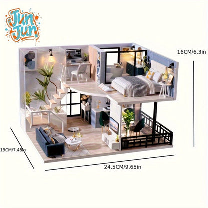 Double Story Wooden Cottage 3D Puzzle Model Kit with Furniture & Tools – No Glue No Battery DIY Handmade Apartment House Assembly Relaxing Craft Gift for Adults Teens Men Women Birthday Holiday