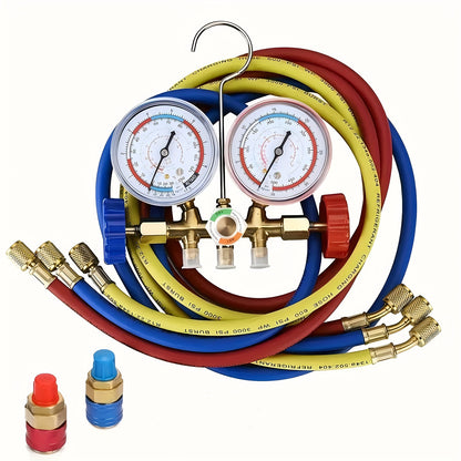 [AC Manifold Gauge Set] AC Manifold Gauge Set With Hoses And Adapters 3-Way A/C Gauges For R134A, R22, R12, R404A Refrigerants Charging And HVAC Diagnostics
