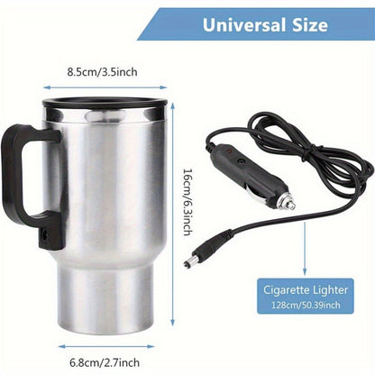 12V Car Electric Kettle 450ml Stainless Steel Travel Heating Cup Auto Shut-Off Portable Car Water Heater for Hot Water Tea Coffee Road Trip Camping
