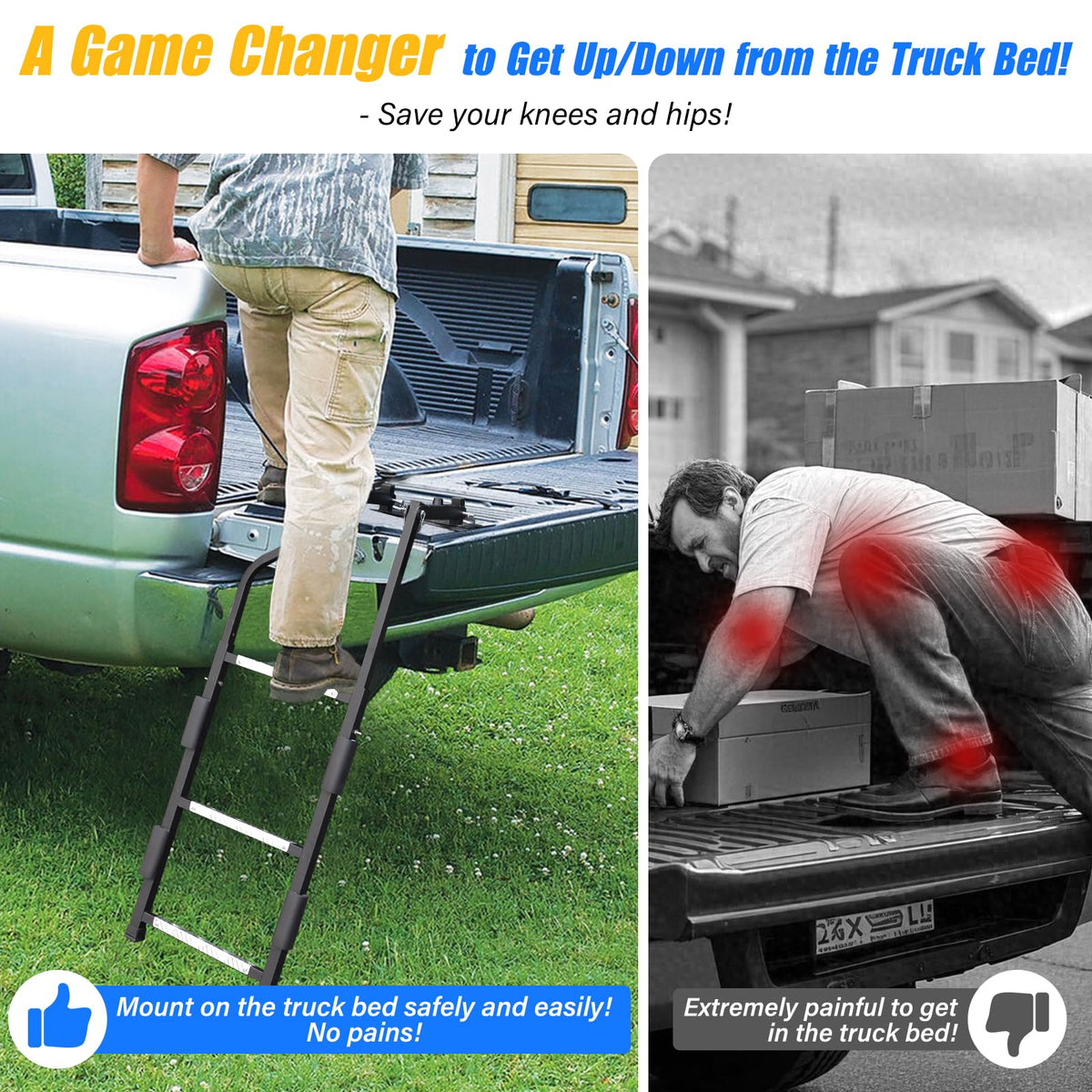 1pc Pickup Truck Tailgate Ladder - Universal Fit, Stainless Steel Self Drilling Hex Screws for Easy Install, Durable Aluminum Step Grip Plates, and Sturdy Rubber Ladder Feet, Vehicle Access, Offroad Accessory, Heavyduty Design, Reinforced Steps