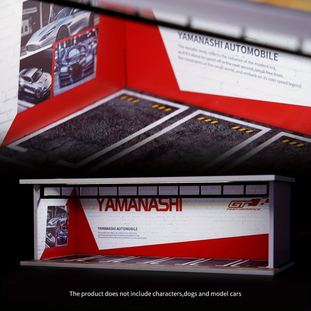 1/64 Scale Diecast Display Case with LED Light & Clear Acrylic Cover – Parking Garage Diorama Showcase with 6 Spaces for Die-Cast Model Cars, Collector Gift