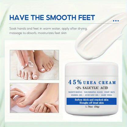45% Urea Foot Cream with 2% Salicylic Acid – Cracked Heel Repair Lotion for Dry Rough Thick Skin Exfoliating Dead Skin Softening & Repairing Foot Care Treatment 1.76oz
