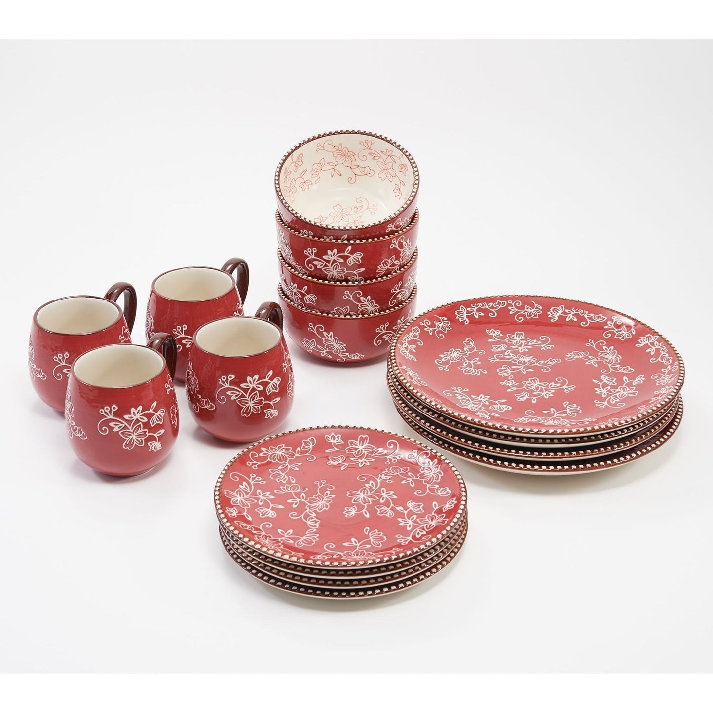 Floral Lace Dinnerware Set 16 Piece Service for 4, Elegant Porcelain Plates Bowls Mugs Complete Dish Set for Kitchen Dining, Microwave Dishwasher Safe Dinnerware for Home Wedding Housewarming Gift