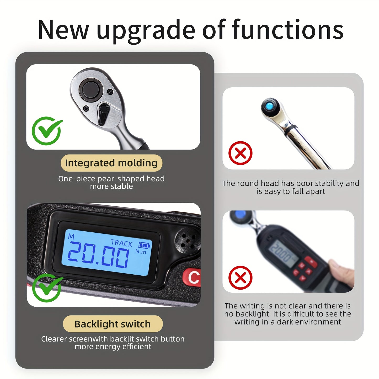 1/2, 3/8 Inch Drive Digital Torque Wrench, 17-340 Nm (12.5-250.8 Ft-Lb), 6.8-135 Nm (5.02-99.57 Ft-Lb), Electric Torque Wrench with Buzzer And LED, Preset Values And Data Storage, for Bike/Motorcycle/Auto Repairs, Plus And Minus 2% Accuracy