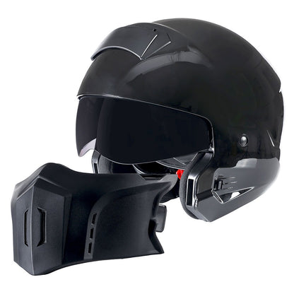 Convertible Motorcycle Helmet Full Face & Open Face 2-in-1 – Detachable Visor, Face Mask & Smoked Shield, Aerodynamic Thermoplastic Shell, Classic Style, Adult S/M/L/XL