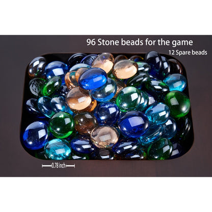 4-Player Mancala Game Set – Premium Solid Wood Folding Board with 108 Multi-Color Glass Stone Beads & Instructions, Upgraded Multiplayer Strategy Game for Teens & Adults, Perfect Family Gift Ages 14+