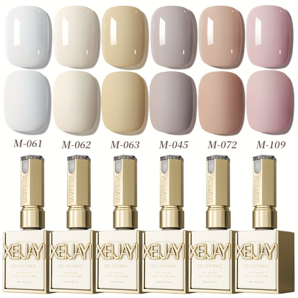 Gel Nail Polish Set 6 Colors White Shades Gentle White Collection - Milk Tea Cherry Blossom Pink Soak Off UV LED Long Lasting Spring Summer Nail Art Gel Polish for Women Salon Home DIY