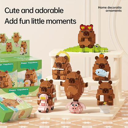 Capybara Micro Brick Building Set 562pcs Collector Edition – Miniature DIY Assembly Desk Decor Stress Relief Toy for Kids Teens Adults Capybara Lover Gift Birthday Easter Christmas Multiple Scenes