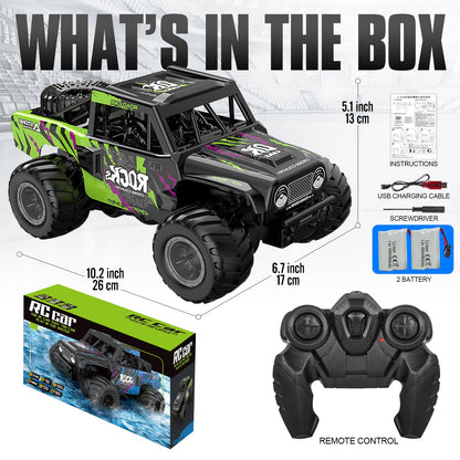 Amphibious RC Car 1:16 Scale 4WD Waterproof Land & Water Remote Control Monster Truck – 2 Rechargeable Batteries, All-Terrain RC Truck for Boys Kids Ages 4+, Birthday Christmas Gift