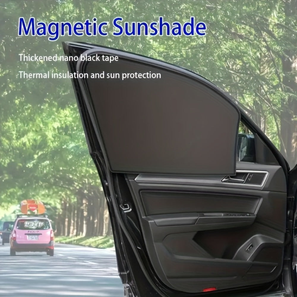 Car Sunshade Magnetic 4-Piece Set with 8 Magnets | Black Mesh UV Protection Window Blocker, Privacy Screen, Easy Install, Summer Sun Shield for Side & Rear Windows