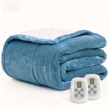 Dual Control Electric Heated Blanket with 10 Heat Levels - 10-Hour Auto Shutoff, Overheat Protection, Fast Heating, Soft Flannel, Machine Washable, 4 Sizes & 4 Colors, Bedroom Gift Blanket