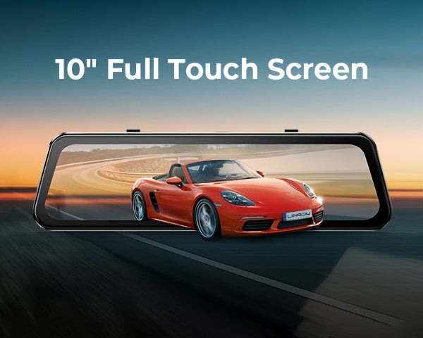10-inch Touchscreen Dash Cam with Front 1296P and Rear 1080P Recording. Supports App Control, WiFi, GPS, English Voice Control, WDR Wide Dynamic Range, Super Night Vision, and Parking Monitor Mode. Requires Additional Mini Three-core Hard-wiring Kit