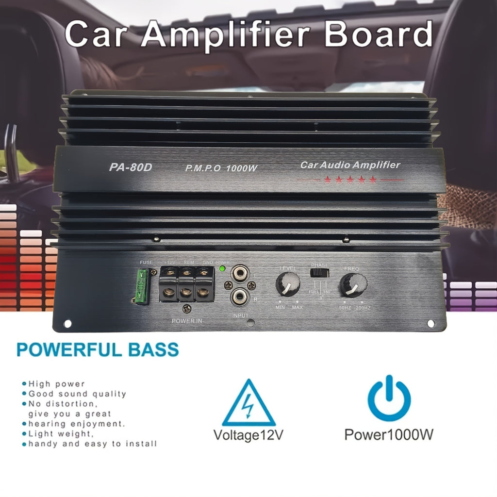 High Power 12V 1000W Car Audio Amplifier Board Powerful Subwoofer Bass Amplifier High Power 1000W Car Subwoofer Amplifier - RMS 600W, Supports 8Inch, 10Inch, 12Inch Speakers, Ultra Low Distortion(0.01%), 12V High Performance Audio Board