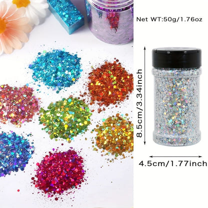 Holographic Chunky Glitter Set 4 Boxes 200g — Laser Diamond Metallic Hexagonal Flakes for Epoxy Resin, Tumblers, Scrapbooking, Nail Art & DIY Crafts, Mixed Colors