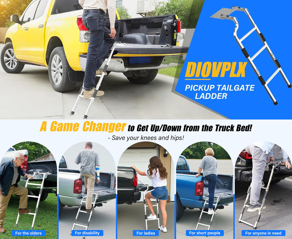 1pc Pickup Truck Tailgate Ladder - Universal Fit, Stainless Steel Self Drilling Hex Screws for Easy Install, Durable Aluminum Step Grip Plates, and Sturdy Rubber Ladder Feet, Vehicle Access, Offroad Accessory, Heavyduty Design, Reinforced Steps