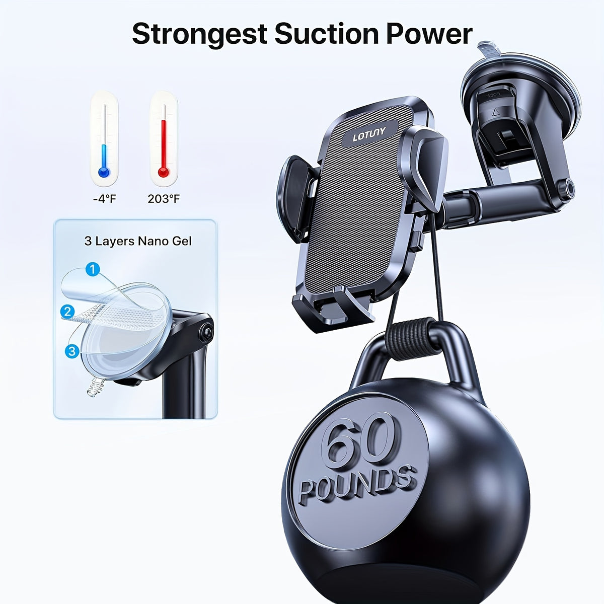 LOTUNY Car Phone Holder, Universal Hands-Free Phone Holders for Your Car, 3-In-1 Phone Mount for Car Air Vent Compatible with Iphone Samsung Google And All 4" to 7.2" Phones