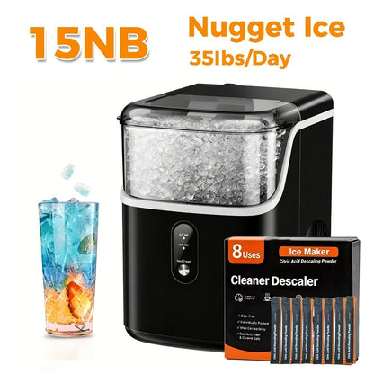 Stainless Steel Ice Maker Countertop – 35 Lbs Soft Chewable Nugget Ice or 26 Lbs Bullet Ice, Pebble Portable Ice Machine for Home, Kitchen, Office, Party, RV & Camping