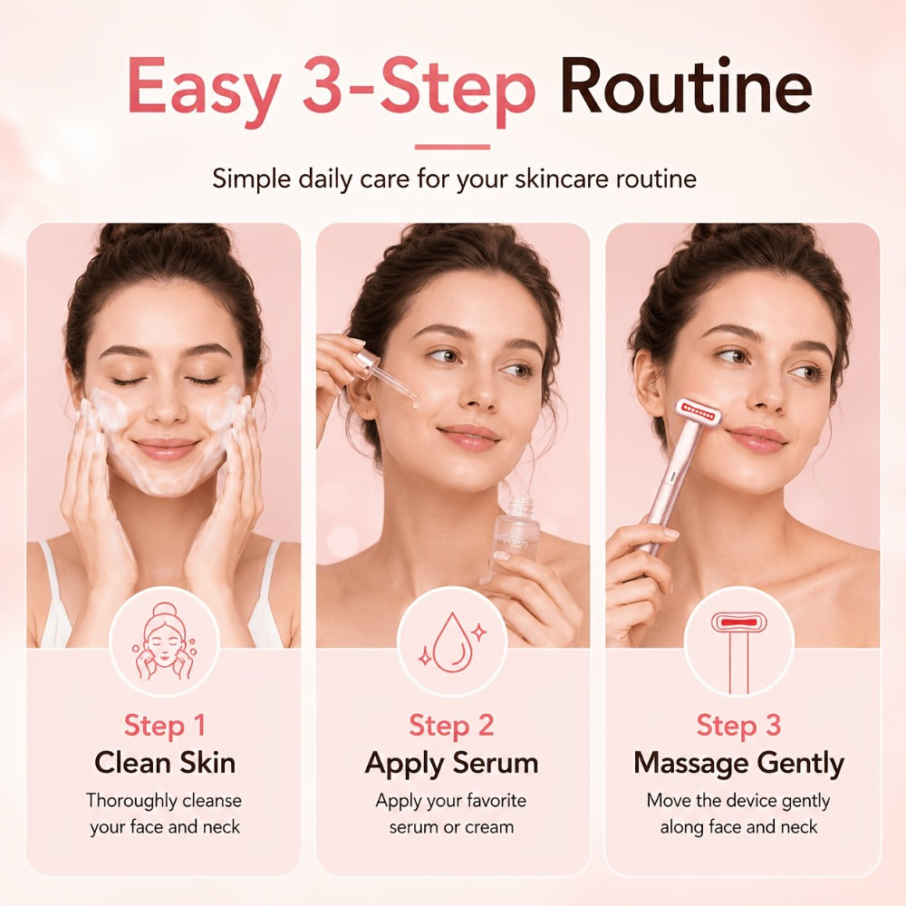 Red Light Therapy Facial Massager - Vibration & Negative Ion Skin Tightening Device for Acne Reduction, Wrinkle Removal & Eye Bag Treatment, Anti-Aging Face Care Beauty Tool for Women & Men