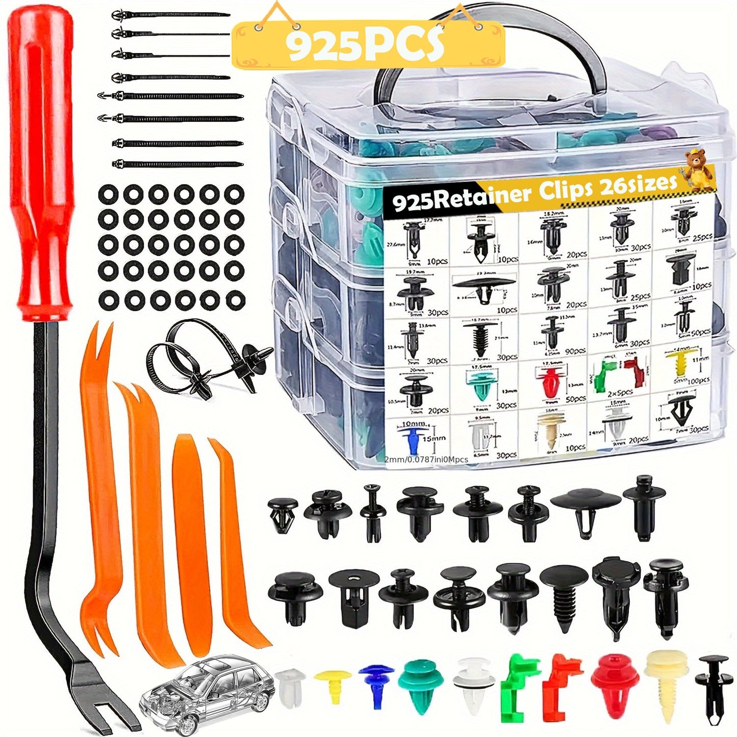 925pcs, 635pcs, 250pcs, 640, 928pcs 113pcs Bumper Retainer Clips, Car Plastic Rivets Fasteners Remover Push Retainer Kit