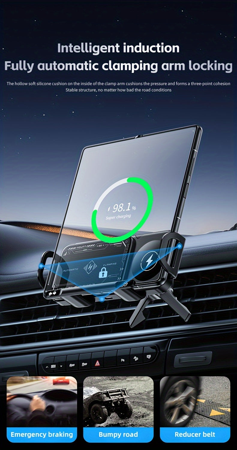 2025 New Car Holder Folding Screen Mobile Phone/tablet Holder 15W Wireless Fast Charging Two-in-one Automatic Rotating Magnetic Mobile Phone Holder Car Air Outlet Holder Suitable for Folding Screen Hands Samsung Galaxy ZFold6/5/4/3 Galaxy ZFold/notes