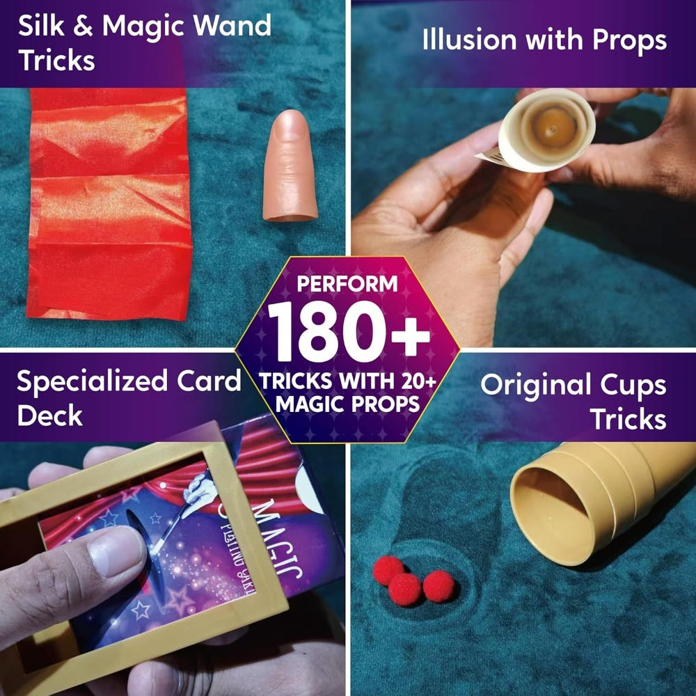 180+ Magic Tricks Kit for Kids – Complete Magician Starter Set with Step-by-Step Video Lessons, Magic Wand, Illusion Cards & Classic Props | Birthday Christmas Gift for Boys Girls Ages 6+