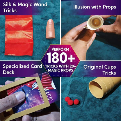 180+ Magic Tricks Kit for Kids – Complete Magician Starter Set with Step-by-Step Video Lessons, Magic Wand, Illusion Cards & Classic Props | Birthday Christmas Gift for Boys Girls Ages 6+
