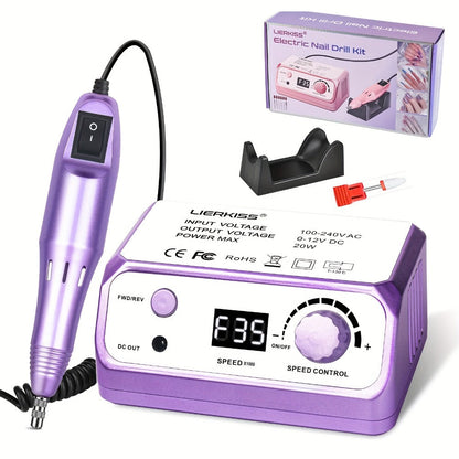 Nail Drill Kit 35000 RPM with 100 Sanding Bands Multiple Drill Bits Electric Nail File for Acrylic Gel Nails Manicure Pedicure Salon Home Use Purple Pink Black