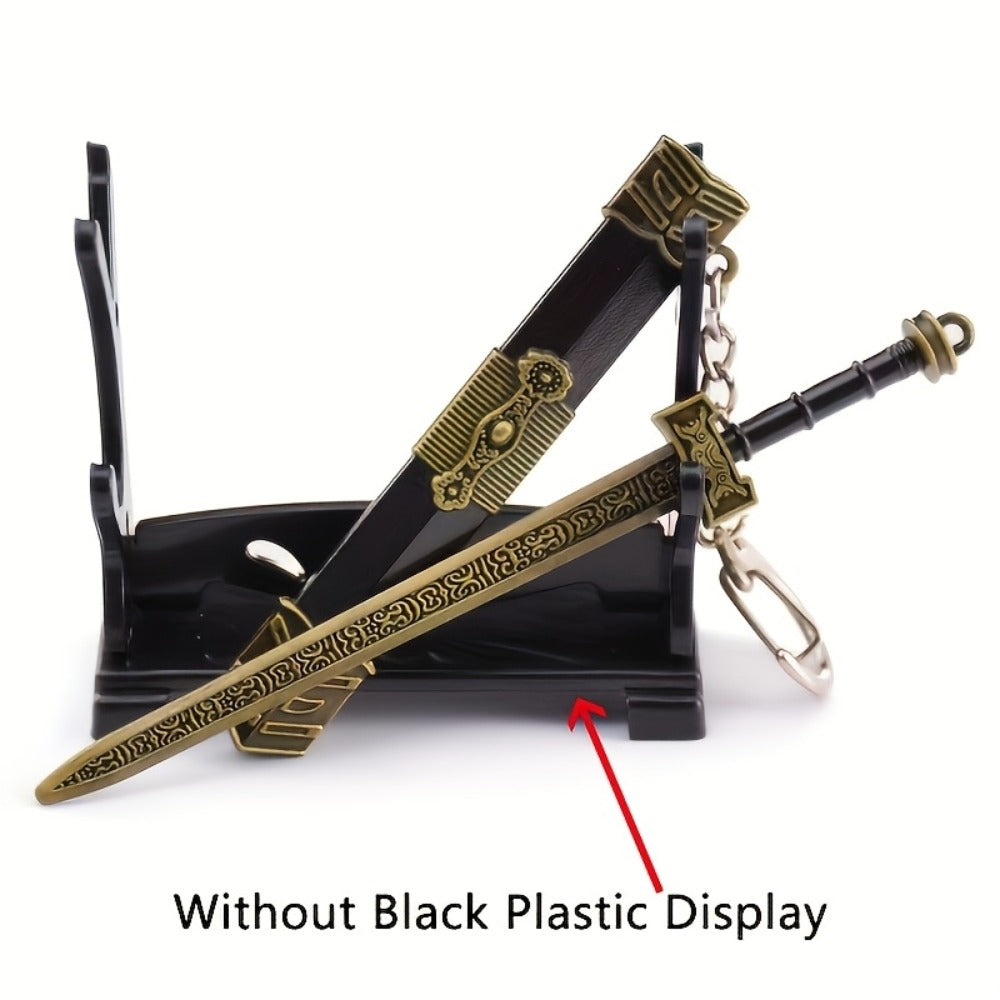 Miniature Metal Swords Set 7pcs Ancient-Inspired Collectible Pendant with Sheath – Military Theme Durable Metal Mini Sword Toy Gift for Anime Game Enthusiasts Ages 14+