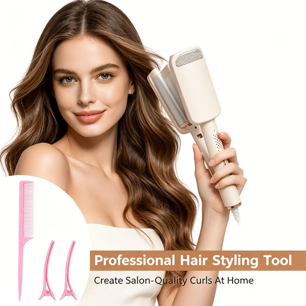 Hair Curling Iron 1.25 Inch - Beach Wave Curling Wand with Dual Voltage, Deep Wave Barrel, Anti-Frizz Ceramic Coating, Easy Home Use, Travel-Ready Styling Tool for All Hair Types