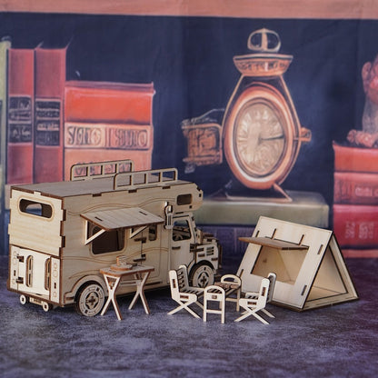 Wooden RV Model Kit – 3D Puzzle Camping Car DIY Assembly Building Toy for Adults & Teens, Laser-Cut Motorhome Craft, Unique Birthday Gift for Camping Lovers Friends Family