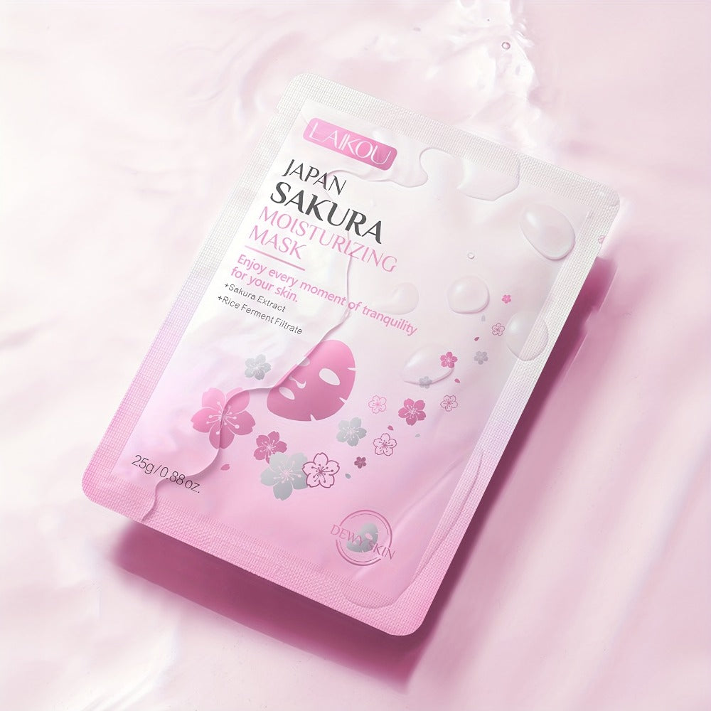 LAIKOU Japan Sakura Hydrating Sheet Mask 20pcs – Deep Moisturizing Face Mask for Dry, Normal & Combination Skin, Travel Skincare Set, Gift for Women