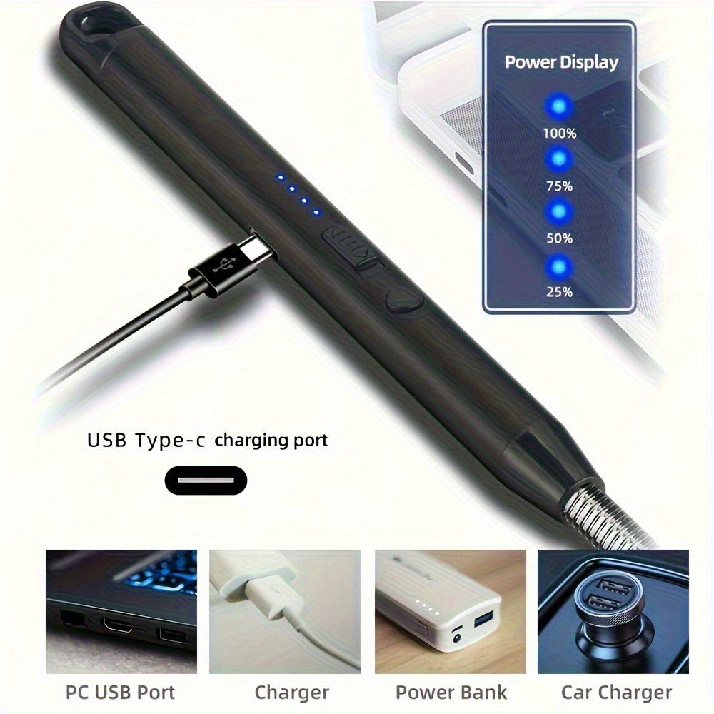 USB Rechargeable Electric Arc Lighter, 360° Rotating Flameless Plasma Igniter with Safety Switch for Candles, BBQ, Camping, Kitchen – 1pc or 2pcs Set