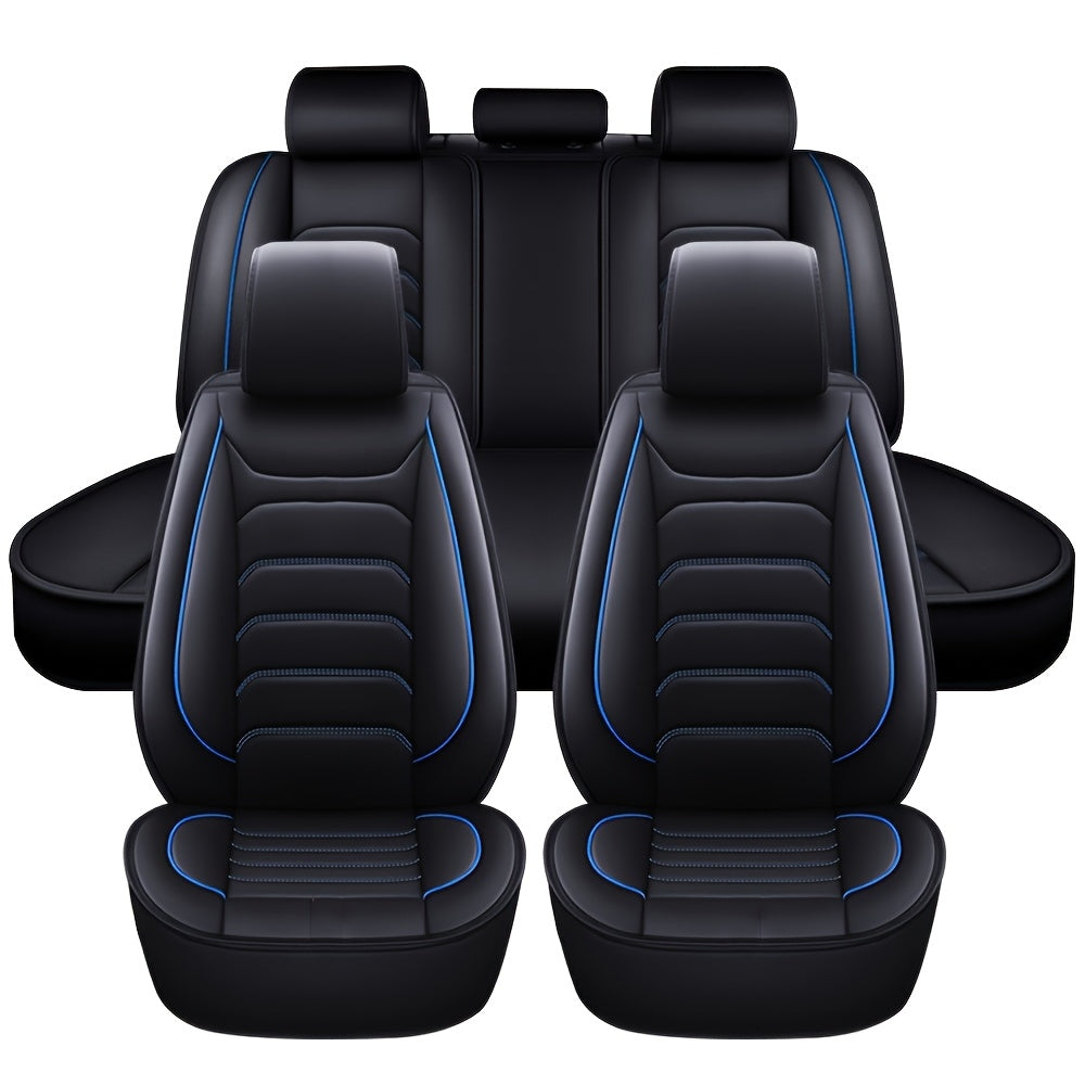 5-Seat Full Set Faux Leather Car Seat Covers - Waterproof All-Weather Protection, Full Surrounded Cushion Protector with Soft Foam Padding, Precise Fit for Cars, Trucks, Sedans & SUVs - Easy Installation, Durable Automotive Interior Accessories (Ideal Chr
