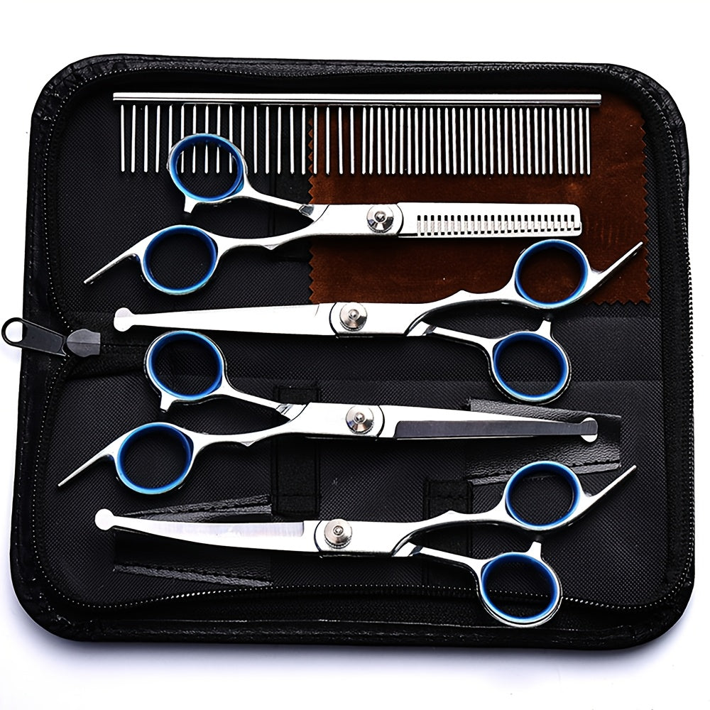 Dog Grooming Scissors Set 7-in-1 Professional Ceramic Coated Stainless Steel Safety Round Tip Straight Thinning Curved Scissors Comb Kit for Dogs Cats