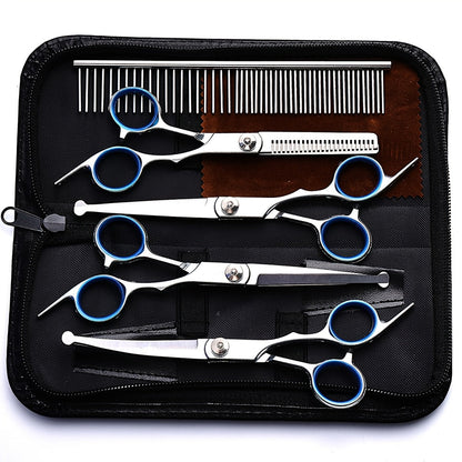 Dog Grooming Scissors Set 7-in-1 Professional Ceramic Coated Stainless Steel Safety Round Tip Straight Thinning Curved Scissors Comb Kit for Dogs Cats